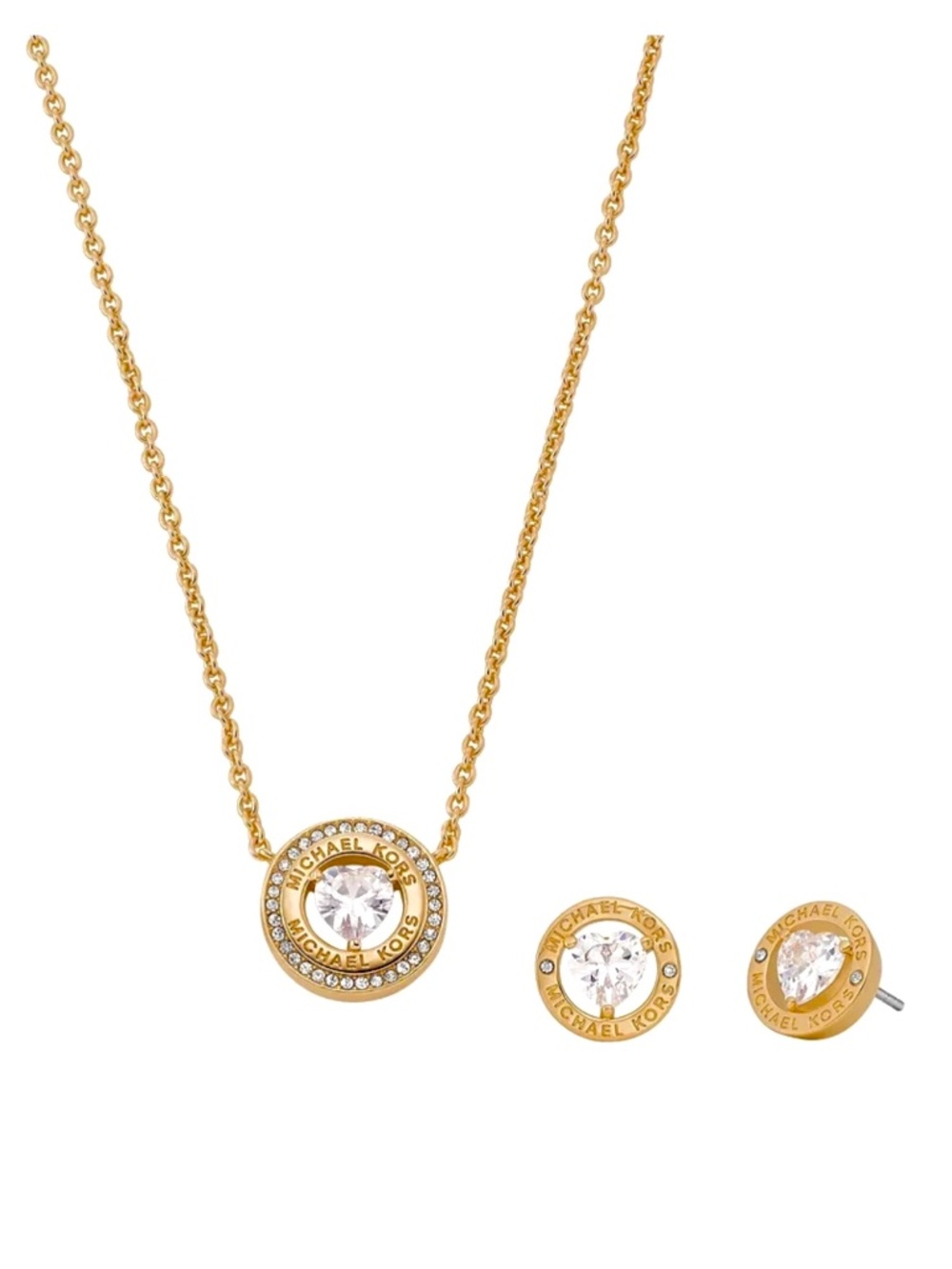 New Michael Kors Set of Gold tone Heart Shape Crystal Necklace & Earrings - Picture 13 of 15